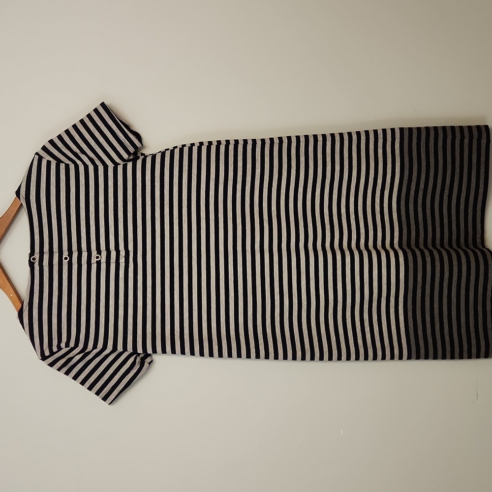 British Khaki Navy & Gray Striped T-Shirt Mini Dress – Size XS - Picture 2 of 11